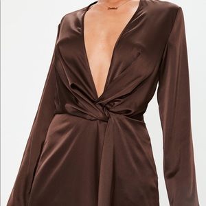 MISSGUIDED  long sleeve satin twist mini dress